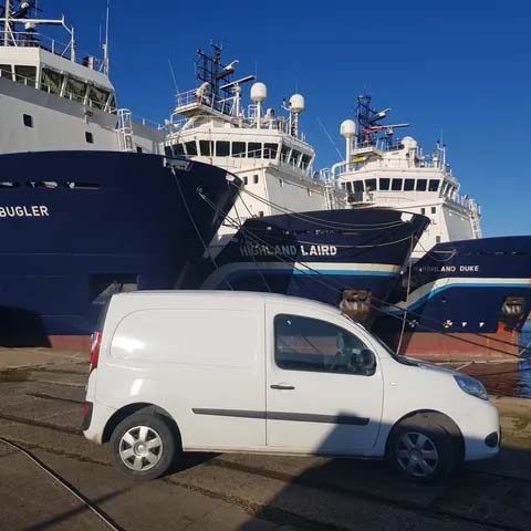 Boat with courier van